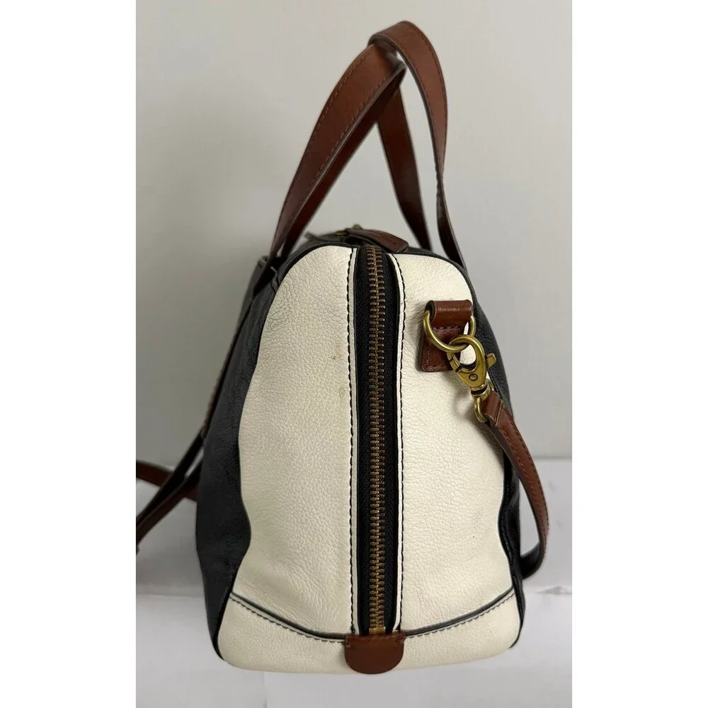 Fossil Sydney Satchel Black/White Brass Leather Crossbody Bag & Wallet